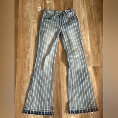 Rock & Roll Striped Trouser Jeans. Brand New Fitted Striped Denim Jeans, Trouser Jeans, High Jeans, Denim Jeans, Blue Denim, Rock And Roll, Women Jeans, Trousers, Blue And White