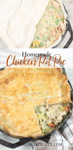 homemade chicken pot pie in a cast iron skillet