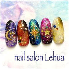 Solar System Nails, Astronomy Nails, Celestial Nails, Cosmic Nails, Space Nails, Moon Nails, Colorful Nail Art, Vintage Nails