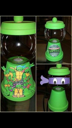 the teenage mutant turtles cup has been painted on