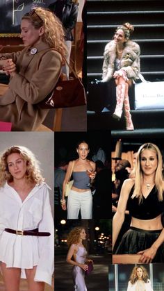 many different pictures of women in short skirts and jackets, including one woman with long blonde hair