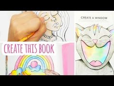 this is an image of children's coloring books with cats and rainbows on them