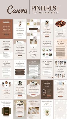 the website design for canna pinterest is shown in brown and white colors