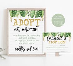 an animal birthday party sign and matching card