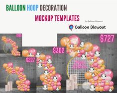 balloon decoration mockup templates for photoshopped balloons and numbers on the wall