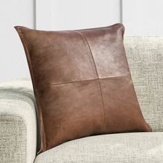 Top-grain leather lends this pillow cover enduring style with a balance of rugged and refined elements. Gaona features a four-piece, double-stitched design that's overdyed in rich, moody tones for a vintage vibe and subtle geometric look. It reverses to a cotton-slub back for textural contrast. Made of 100% genuine leather in Brown, Chestnut, Cocoa, Onyx, Taupe, Fog, Nightfall Blue and Forest Green. Features a running stitch design. Reverses to solid cotton slub. Leather is a natural product. Va Brown Leather Pillows, Running Stitch Design, Bachelor Living Room, Classic Dark Academia, Leather Pillows, Blue Pillow Covers, Feather Pillows, Leather Pillow, Small Space Solutions