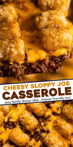 cheesey sloppy joe casserole is on display