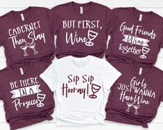 six bridesmaid shirts with matching names on them