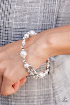 Chicly Celebrity White Bracelet - Jewelry by Bretta Celebrity Rings, Paparazzi Fashion, Infinity Wrap, Sparkle Fashion, October Fashion, White Pearl Bracelet, Coil Bracelet, Trending Bracelets, Streets Of New York