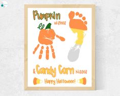 a poster with the words pumpkin wishes and candy corn kisses on it's hand