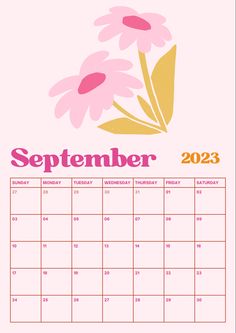 a calendar with pink flowers on it