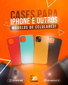 an advertisement for the new iphone 5g phone, featuring three different colors and sizes