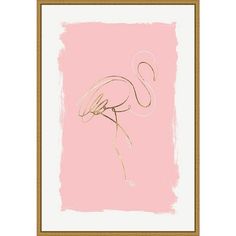 a pink and gold framed artwork with a flamingo on it's back side