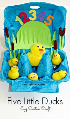 five little ducks in a blue box with numbers