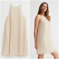 Short, Sleeveless, Pleated Dress In Airy, Woven Fabric. Subtle A-Line Cut With A Round Neckline. Lined. Size: The Model Is 178cm/5'10" And Wears A Size S Fit: Loose Fit Composition: Shell: Polyester 100%Lining: Polyester 100% Beige Pleated Sleeveless Dress For Summer, Beige Pleated Sleeveless Mini Dress, Beige Sleeveless Pleated Mini Dress, Beige Sleeveless Dress For Spring Date Night, Feminine Sleeveless Pleated Spring Dress, Spring Sleeveless Feminine Pleated Dress, Feminine Sleeveless Pleated Dress For Spring, Spring Feminine Sleeveless Pleated Dress, Cream Sleeveless Dresses For Date Night