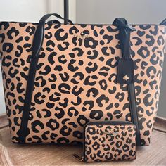 11.48”H X 15.2”W X 5”D Handle Drop: 10.5" Textured Pvc Metal Pinmount Logo Unlined Interior Back Zip Pocket Exterior Back Slip Pocket Drop In Top Zip Closure Everyday Leopard Print Bag With Top Carry Handle, Leopard Print Tote Shoulder Bag With Handles, Leopard Handbag, Leopard Print Bags With Gold-tone Hardware For Shopping, Elegant Leopard Print Bag With Gold-tone Hardware, Leopard Print Bag With Gold-tone Hardware And Top Handle, Kate Spade Tote Bag, Kate Spade Totes, Work Tote Bag