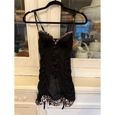 Black Victoria’s Secret Nightgown/Lingerie With Built In Bra Women’s Size 36b New With Tags Coquette Chemise With Built-in Bra For Night, Fitted Coquette Chemise For Bedtime, Black Sleepwear With Built-in Bra And Spaghetti Straps, Black Sleepwear With Spaghetti Straps And Built-in Bra, Black Spaghetti Strap Sleepwear With Built-in Bra, Night Sleepwear With Lace Trim And Underwire, Black Sleepwear For Sleepovers, Black Coquette Sleepwear For Sleepover, Fitted Black Lace Trim Sleepwear