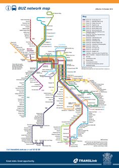 the bus network map is shown in blue and orange, as well as other lines