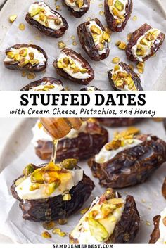 stuffed dates with cream cheese, pistachios and honey