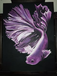 a painting of a purple fish on a black background