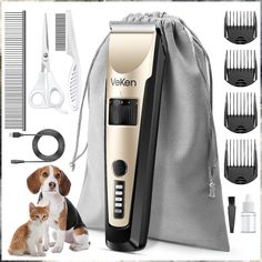 Veken Dog Grooming Kit Clippers, Low Noise Rechargeable Cordless Electric Quiet Dog Clippers for Grooming, Professional Pet H Different Hair Types, Poodle Dog