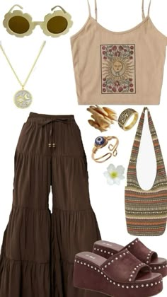 Summer Hobo Outfits, Boho Outfit Layout, Bohemian Outfit Inspiration, Boho Outfits Ideas, Boho Inspo Outfit, Hippy School Outfits, Earthy Outfits Aesthetic Summer, Countrycore Outfit