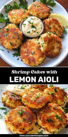 These Crispy Shrimp Cakes with Lemon Aioli are packed with savory shrimp and served with a zesty, creamy lemon aioli. Perfect for a light dinner or appetizer, this dish is sure to impress! Cakes With Lemon, Seafood Delight, Spicy Shrimp Tacos, Creamy Shrimp Pasta, Shrimp Cakes, Lemon Aioli, Seafood Entrees, Shrimp Dinner