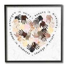 a heart shaped painting with hands and words in the shape of a handprinted heart