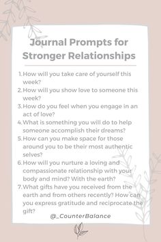 a white paper with the words journal prompts for stronger relationships