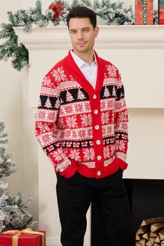 The ugly Christmas cardigan is constructed of high-quality Rayon, which has good elasticity, adapts well to body shapes, and is extremely comfortable to wear. Men's cardigan sweaters come in a variety of rich and traditional motifs, such as reindeer, snowflakes, Christmas trees, and others. It is a wonderful Christmas present for family and friends. #men #christmas #ugly #cardigan Cardigan Sweaters For Men, Crochet A Vest, Vest Tutorial, Mens Ugly Christmas Sweater, Drop Shoulder Cardigan, Christmas Cardigan, Fleece Cardigan, Mens Cardigan Sweater, Sweaters For Men