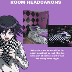 an image of a room with black and white checkered bedspread on it