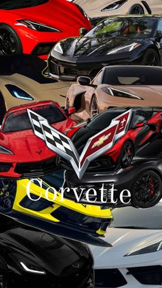 a bunch of cars that are all in different colors and sizes with the words corvette on them