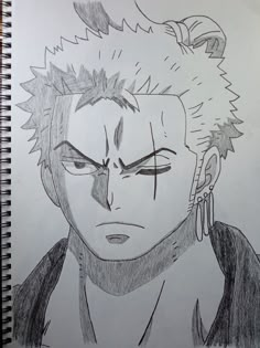 a drawing of an anime character with his eyes closed