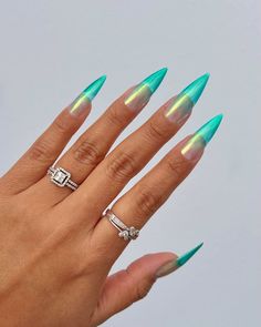 50 Latest Stiletto Nail Ideas To Try 2024! 14 Green Ombre Nail Designs, Stiletto Nails Ideas, Green Ombre Nails, Ombre Nail Ideas, Nails Ideas Winter, White Ombre Nails