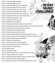 the 30 day music challenge is shown in black and white, with roses on it