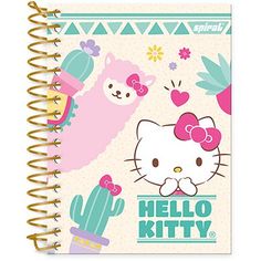 an open hello kitty notebook with cactus and cat