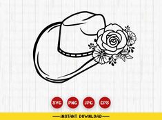 a cowboy hat with flowers on it and the words svg png, dxf