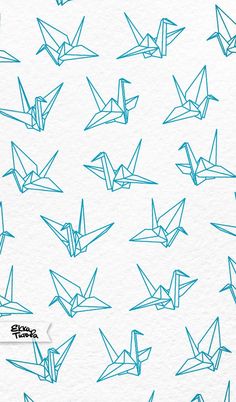 Orizuru Origami Crane Japanese Paper Bird Blue Seamless Line Pattern by Ekka Titova Small Japanese Tattoo, Vogel Tattoo, Japanese Bird, Accent Wall Colors, Sticker Design Inspiration