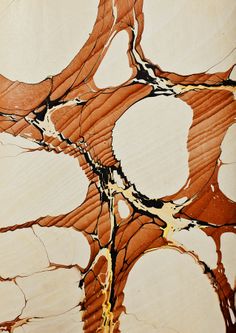 an abstract painting with brown and white lines on it's surface, including the center part of a tree trunk