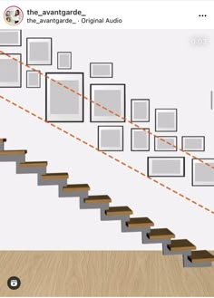 an image of a staircase with pictures on the wall and stairs going up to it