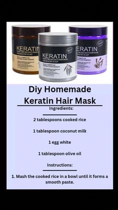 Diy Keratin Hair Mask, Hair Mask For Shine, Hair Mask Homemade, Hair Mask At Home, Keratin Hair Mask, Hair Care Kits, Hair Care Remedies