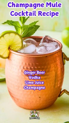 a copper mug filled with ice and lime