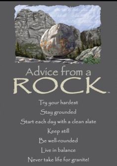 advice from a rock poster with mountains in the background