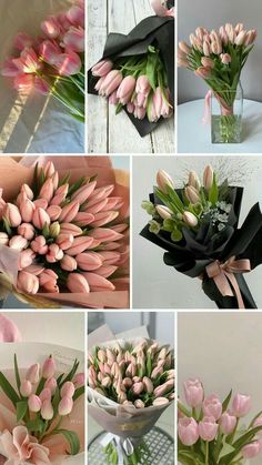 many different pictures of tulips in vases