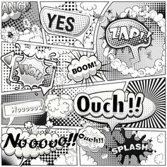 an image of comic speech bubbles in black and white, with the word'ooh'on it