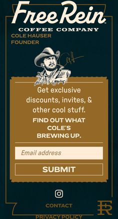 a menu for a coffee company with an image of a man wearing a hat and holding a