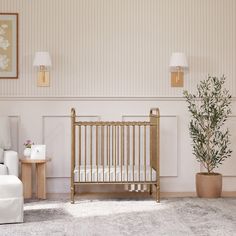 Namesake's best-selling Abigail Crib has been reimagined for small spaces – perfect for nursery nooks, shared bedrooms, and grandma's guest room. It's a smart alternative to a bassinet that will last longer and convert to a toddler bed and daybed as your little one grows. The Abigail 3-in-1 Convertible Mini Crib features a portable design with removeable casters, premium steel and traditional metal casting at the joints to emulate vintage American style. Features: GREENGUARD GOLD CERTIFIED: This Gold Crib, Metal Crib, Nursery Nook, 4 In 1 Crib, Tiny Apartments, Adjustable Mattress, Baby Cot, Nursery Inspo, Mini Crib