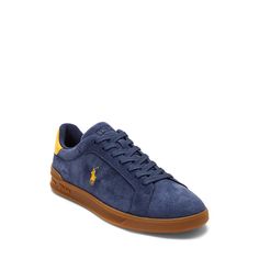 PRICES MAY VARY. Lined with double-faced polyester and mesh. EVA midsole. Textured rubber outsole. Upper: suede, leather. Lining: polyester, elastane. Ralph Lauren Heritage, Preppy Shoes, Men Suede, Polo Ralph Lauren Women, Leather Accents, Navy Gold, Ralph Lauren Womens, Fashion Sneakers, Lace Tops