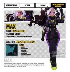 an info sheet with some information about the characters in this video game, including their name and