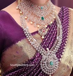 Desi Things, Jewelry Earings, Diamond Jewelry Set, Purple Saree, Set Photo